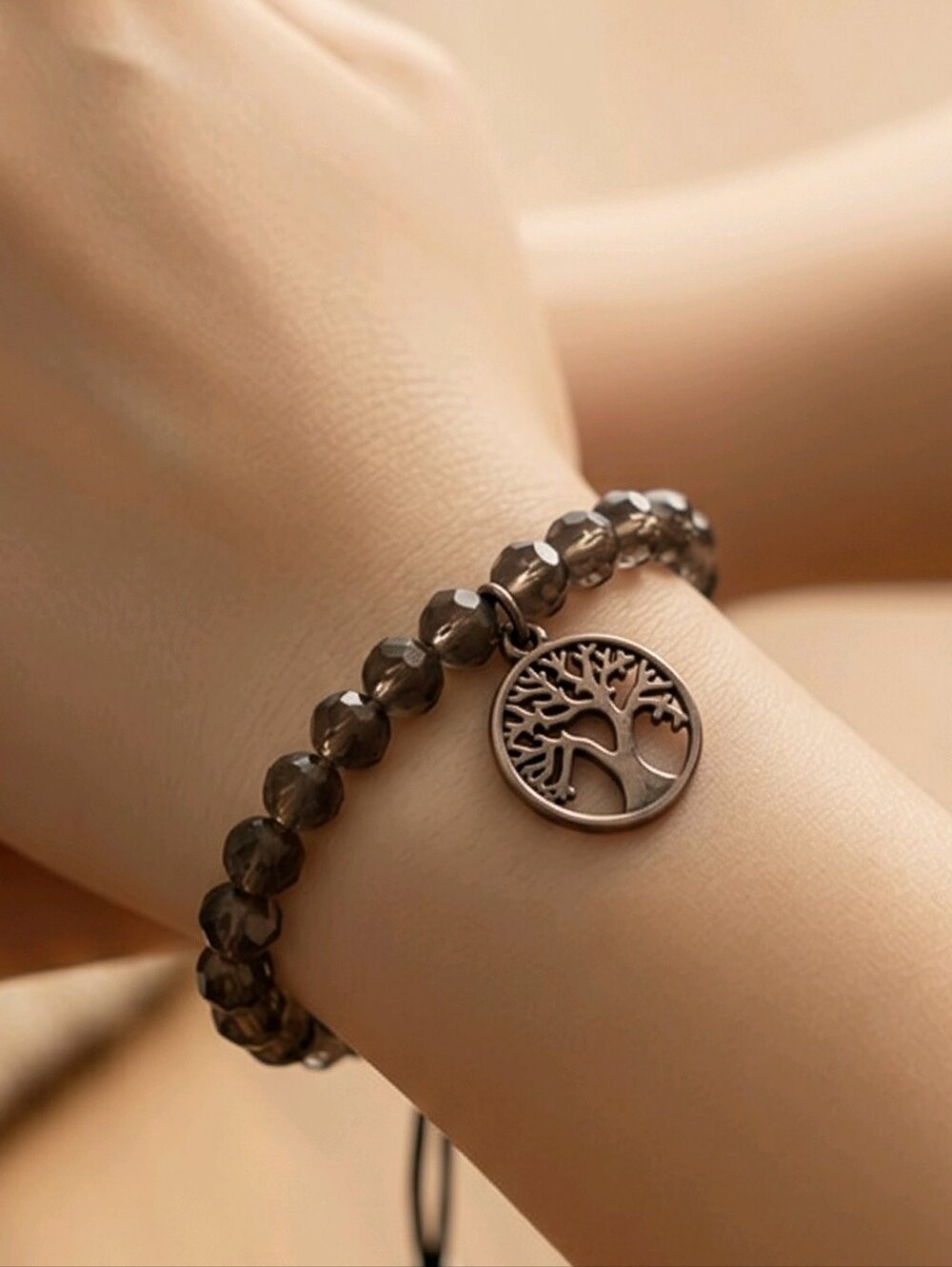 Lucky Brand Smoky Bead Bracelet with Tree of Life Charm